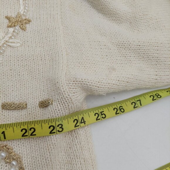 Work In Progress Women’s Ivory Sweater Size XL 18 / 20 Beaded Hearts Bow - Picture 5 of 12